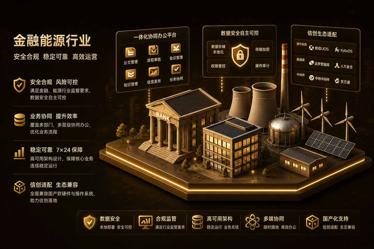 金融能源行业私有化OA安全场景：合规审计、高可用和数据保护示意图